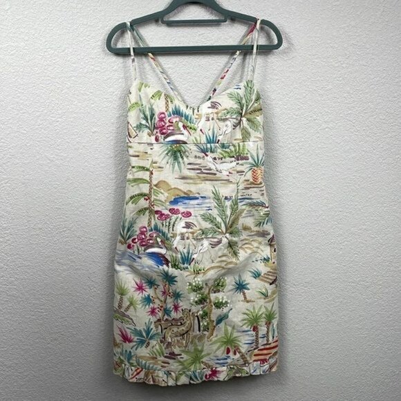 Vintage Maggie London Sweetheart Empire Waist Tropical Jungle Vacation Dress 12 - Picture 2 of 12